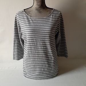 Croft&Barrow women's gray/white striped long-sleeve top size XL